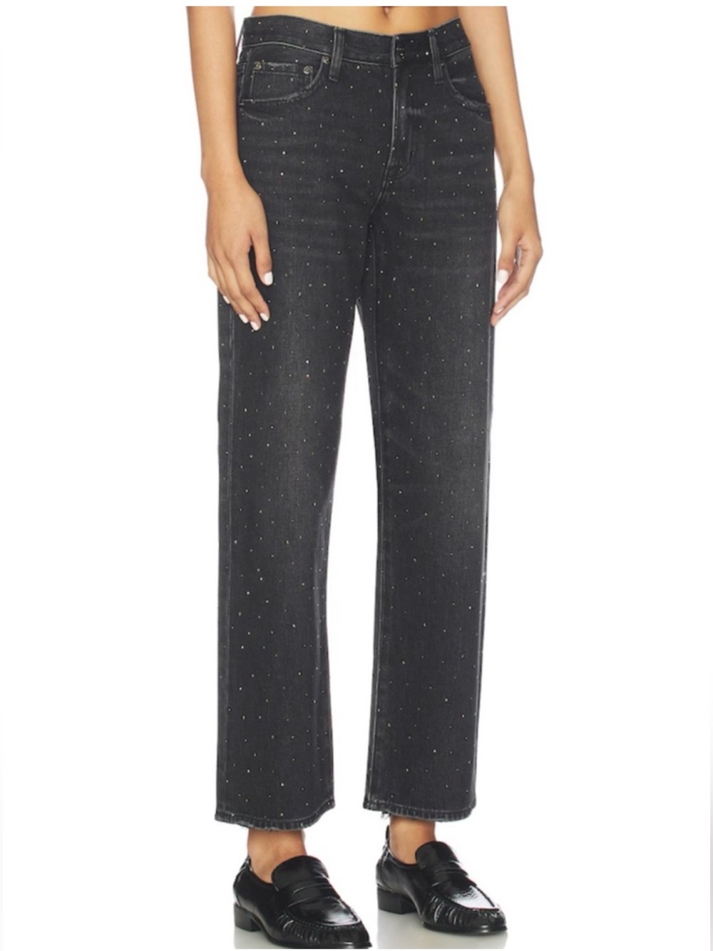Pistola NWT Lexi Midrise Bowed Straight Leg Jean Cotton SLVSC Black Size 26